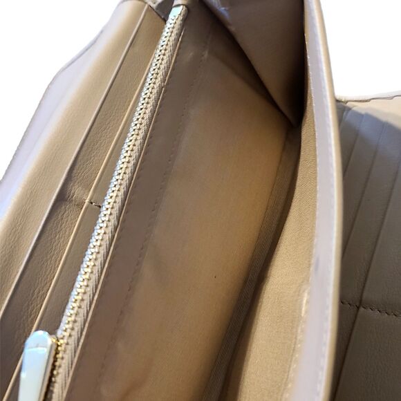 Salvatore Ferragamo Smooth Khaki Leather & Gold Gancini Fold Over Long Wallet - Picture 7 of 12